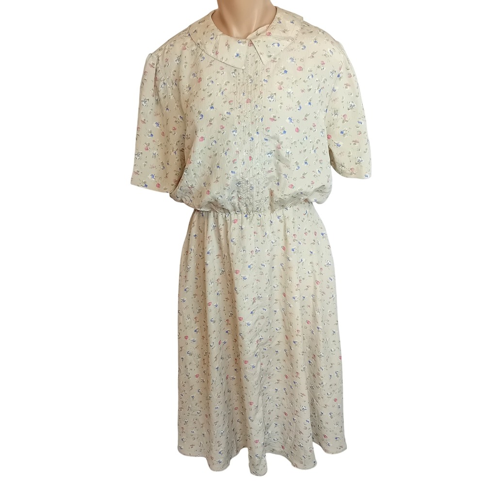 Vintage 80s Andrea Gayle Floral Midi Drop Waist‎ Dress Cottagecore Boho Plus 14